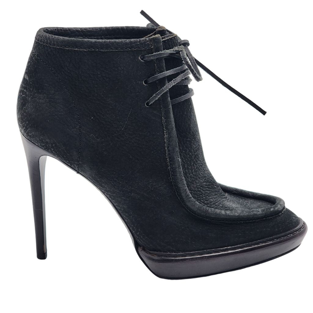BURBERRY Prorsum Stiletto Black Leather Shearling Fur Lace-Up Booties 39 8.5 - Picture 3 of 9